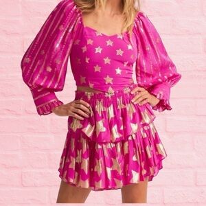 LOVESHACKFANCY Pink Star Top and Skirt Set